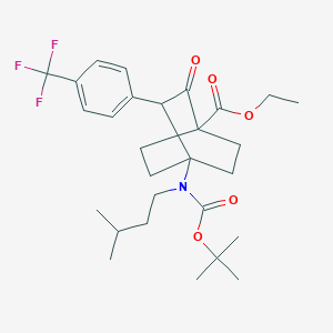 molecular formula C28H38F3NO5 B1475092 Ethyl 4-((tert-butoxycarbonyl)(isopentyl)amino)-2-oxo-3-(4-(trifluoromethyl)phenyl)bicyclo[2.2.2]octane-1-carboxylate CAS No. 2203842-06-0