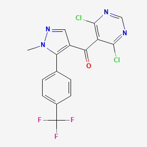 molecular formula C16H9Cl2F3N4O B1475128 (4,6-Dichloro-5-pyrimidinyl){1-methyl-5-[4-(trifluoromethyl)phenyl]-1H-pyrazol-4-yl}methanone CAS No. 1424939-66-1