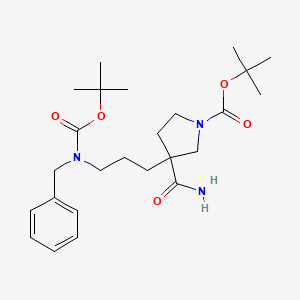 molecular formula C25H39N3O5 B1475136 tert-Butyl 3-(aminocarbonyl)-3-{3-[benzyl(tert-butoxycarbonyl)amino]propyl}-1-pyrrolidinecarboxylate CAS No. 1424939-83-2