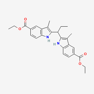 molecular formula C27H30N2O4 B1475173 Ethyl 2-{1-[5-(ethoxycarbonyl)-3-methyl-1H-indol-2-yl]propyl}-3-methyl-1H-indole-5-carboxylate CAS No. 1424940-12-4