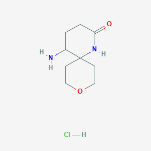 molecular formula C9H17ClN2O2 B1475269 5-Amino-9-oxa-1-azaspiro[5.5]undecan-2-one hydrochloride CAS No. 1803561-73-0