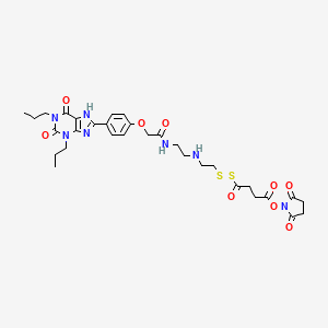 2,5-Dioxopyrrolidin-1-yl 4-((2-((2-(2-(4-(2,6-dioxo-1,3-dipropyl-2,3,6,9-tetrahydro-1H-purin-8-yl)phenoxy)acetamido)ethyl)amino)ethyl)disulfanyl)-4-oxobutanoate