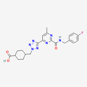 molecular formula C22H24FN7O3 B14754260 4-[[5-[2-[(4-Fluorophenyl)methylcarbamoyl]-6-methylpyrimidin-4-yl]tetrazol-2-yl]methyl]cyclohexane-1-carboxylic acid 