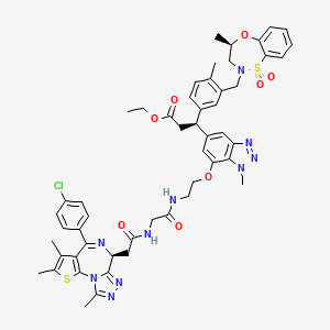 ethyl (3S)-3-[7-[2-[[2-[[2-[(9S)-7-(4-chlorophenyl)-4,5,13-trimethyl-3-thia-1,8,11,12-tetrazatricyclo[8.3.0.02,6]trideca-2(6),4,7,10,12-pentaen-9-yl]acetyl]amino]acetyl]amino]ethoxy]-1-methylbenzotriazol-5-yl]-3-[4-methyl-3-[[(4R)-4-methyl-1,1-dioxo-3,4-dihydro-5,1lambda6,2-benzoxathiazepin-2-yl]methyl]phenyl]propanoate