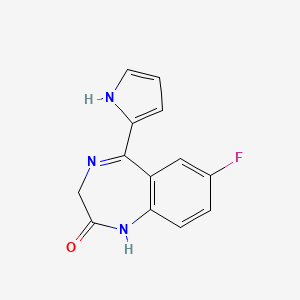 molecular formula C13H10FN3O B14754693 7-fluoro-5-(1H-pyrrol-2-yl)-1,3-dihydro-1,4-benzodiazepin-2-one 