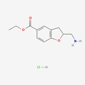 molecular formula C12H16ClNO3 B1475577 Ethyl 2-(aminomethyl)-2,3-dihydro-1-benzofuran-5-carboxylate hydrochloride CAS No. 1895828-70-2