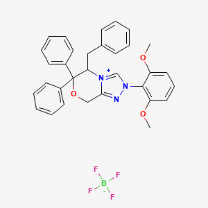 5-Benzyl-2-(2,6-dimethoxyphenyl)-6,6-diphenyl-5,8-dihydro-[1,2,4]triazolo[3,4-c][1,4]oxazin-4-ium;tetrafluoroborate