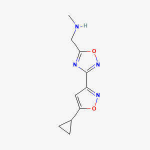 molecular formula C10H12N4O2 B1475733 1-(3-(5-cyclopropylisoxazol-3-yl)-1,2,4-oxadiazol-5-yl)-N-methylmethanamine CAS No. 2098058-60-5