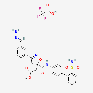 molecular formula C28H26F3N5O8S B14757364 methyl 2-[3-(3-methanehydrazonoylphenyl)-5-[[4-(2-sulfamoylphenyl)phenyl]carbamoyl]-4H-1,2-oxazol-5-yl]acetate;2,2,2-trifluoroacetic acid 