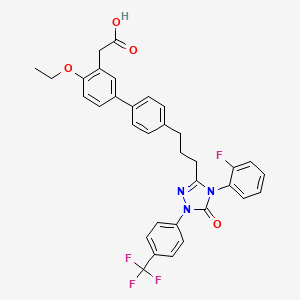 molecular formula C34H29F4N3O4 B14757835 2-(4-ethoxy-4'-(3-(4-(2-fluorophenyl)-5-oxo-1-(4-(trifluoromethyl)phenyl)-4,5-dihydro-1H-1,2,4-triazol-3-yl)propyl)-[1,1'-biphenyl]-3-yl)acetic acid 