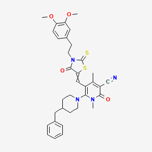 5-[[3-[2-(3,4-Dimethoxyphenyl)ethyl]-4-oxidanylidene-2-sulfanylidene-1,3-thiazolidin-5-ylidene]methyl]-1,4-dimethyl-2-oxidanylidene-6-[4-(phenylmethyl)piperidin-1-yl]pyridine-3-carbonitrile