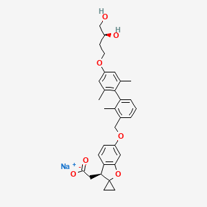 molecular formula C32H35NaO7 B14760900 sodium;2-[(3S)-6-[[3-[4-[(3S)-3,4-dihydroxybutoxy]-2,6-dimethylphenyl]-2-methylphenyl]methoxy]spiro[3H-1-benzofuran-2,1'-cyclopropane]-3-yl]acetate 