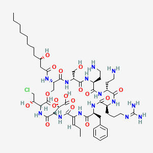 (2S)-2-[(3S,6S,9Z,12S,15S,18R,21S,24R,27S)-18,21-bis(2-aminoethyl)-12-benzyl-3-[(1S)-2-chloro-1-hydroxyethyl]-15-[3-(diaminomethylideneamino)propyl]-24-(hydroxymethyl)-27-[[(3S)-3-hydroxyundecanoyl]amino]-2,5,8,11,14,17,20,23,26-nonaoxo-9-propylidene-1-oxa-4,7,10,13,16,19,22,25-octazacyclooctacos-6-yl]-2-hydroxyacetic acid