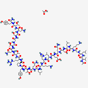 molecular formula C129H209N37O42 B14764048 (4S)-4-[[(2S)-2-[[(2S)-2-[[(2S)-2-[[(2S)-2-[[2-[[(2S)-2-[[(2S)-2-acetamido-3-methylbutanoyl]amino]-4-methylpentanoyl]amino]acetyl]amino]-6-aminohexanoyl]amino]-4-methylpentanoyl]amino]-3-hydroxypropanoyl]amino]-5-amino-5-oxopentanoyl]amino]-5-[[(2S)-1-[[(2S)-1-[[(2S)-6-amino-1-[[(2S)-1-[[(2S)-5-amino-1-[[(2S,3R)-1-[[(2S)-1-[(2S)-2-[[(2S)-1-[[(2S,3R)-1-[[(2S)-4-amino-1-[[(2S,3R)-1-[[2-[[(2S)-1-[[(2S)-4-amino-1-[[(2S,3R)-1-[[(2S)-1-amino-3-(4-hydroxyphenyl)-1-oxopropan-2-yl]amino]-3-hydroxy-1-oxobutan-2-yl]amino]-1,4-dioxobutan-2-yl]amino]-3-hydroxy-1-oxopropan-2-yl]amino]-2-oxoethyl]amino]-3-hydroxy-1-oxobutan-2-yl]amino]-1,4-dioxobutan-2-yl]amino]-3-hydroxy-1-oxobutan-2-yl]amino]-5-carbamimidamido-1-oxopentan-2-yl]carbamoyl]pyrrolidin-1-yl]-3-(4-hydroxyphenyl)-1-oxopropan-2-yl]amino]-3-hydroxy-1-oxobutan-2-yl]amino]-1,5-dioxopentan-2-yl]amino]-4-methyl-1-oxopentan-2-yl]amino]-1-oxohexan-2-yl]amino]-3-(1H-imidazol-4-yl)-1-oxopropan-2-yl]amino]-4-methyl-1-oxopentan-2-yl]amino]-5-oxopentanoic acid;acetic acid 