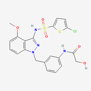 molecular formula C21H19ClN4O5S2 B14764070 N-[3-[[3-[(5-chlorothiophen-2-yl)sulfonylamino]-4-methoxyindazol-1-yl]methyl]phenyl]-2-hydroxyacetamide 