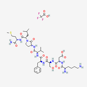 (3S)-4-[[(2S)-1-[[(2S)-1-[[(2S)-1-[[(3R)-1-[(2S)-1-[[(2S)-1-amino-4-methylsulfanyl-1-oxobutan-2-yl]amino]-4-methyl-1-oxopentan-2-yl]-2-oxopyrrolidin-3-yl]amino]-3-methyl-1-oxobutan-2-yl]amino]-1-oxo-3-phenylpropan-2-yl]amino]-3-hydroxy-1-oxopropan-2-yl]amino]-3-[[(2S)-2,6-diaminohexanoyl]amino]-4-oxobutanoic acid;2,2,2-trifluoroacetic acid