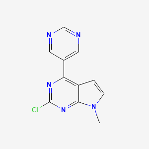 molecular formula C11H8ClN5 B14764230 2-Chloro-7-methyl-4-(pyrimidin-5-yl)-7H-pyrrolo[2,3-d]pyrimidine 