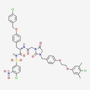 molecular formula C44H40Cl3N5O11S B14764640 (2S)-2-[[2-[3-[[4-[2-(4-chloro-3,5-dimethylphenoxy)ethoxy]phenyl]methyl]-2,5-dioxoimidazolidin-1-yl]acetyl]amino]-N-(4-chloro-3-nitrophenyl)sulfonyl-3-[4-[(4-chlorophenyl)methoxy]phenyl]propanamide 