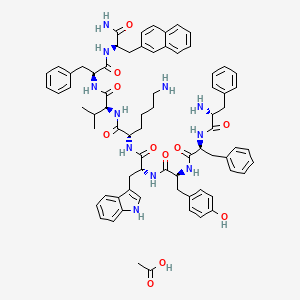 molecular formula C73H85N11O11 B14764830 acetic acid;(2S)-6-amino-N-[(2S)-1-[[(2S)-1-[[(2R)-1-amino-3-naphthalen-2-yl-1-oxopropan-2-yl]amino]-1-oxo-3-phenylpropan-2-yl]amino]-3-methyl-1-oxobutan-2-yl]-2-[[(2R)-2-[[(2S)-2-[[(2S)-2-[[(2R)-2-amino-3-phenylpropanoyl]amino]-3-phenylpropanoyl]amino]-3-(4-hydroxyphenyl)propanoyl]amino]-3-(1H-indol-3-yl)propanoyl]amino]hexanamide 