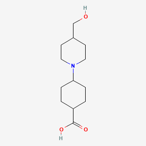 molecular formula C13H23NO3 B1476752 4-(4-(Hydroxymethyl)piperidin-1-yl)cyclohexane-1-carboxylic acid CAS No. 2097990-62-8