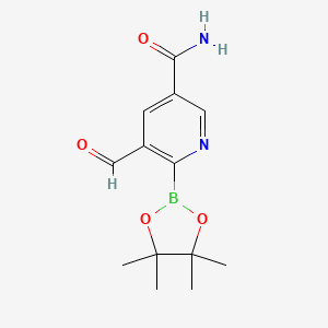 molecular formula C13H17BN2O4 B14767752 5-formyl-6-(4,4,5,5-tetramethyl-1,3,2-dioxaborolan-2-yl)pyridine-3-carboxamide 