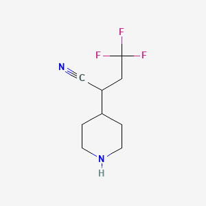 molecular formula C9H13F3N2 B14768211 4,4,4-Trifluoro-2-(piperidin-4-yl)butanenitrile 