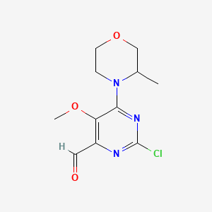 molecular formula C11H14ClN3O3 B14770325 2-chloro-5-methoxy-6-[(3R)-3-methylmorpholin-4-yl]pyrimidine-4-carbaldehyde 