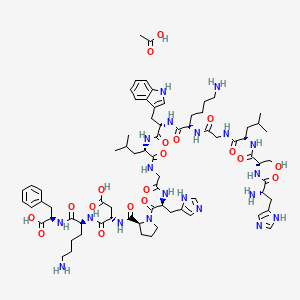 acetic acid;(3S)-3-[[(2S)-1-[(2S)-2-[[2-[[(2S)-2-[[(2S)-2-[[(2S)-6-amino-2-[[2-[[(2S)-2-[[(2S)-2-[[(2S)-2-amino-3-(1H-imidazol-5-yl)propanoyl]amino]-3-hydroxypropanoyl]amino]-4-methylpentanoyl]amino]acetyl]amino]hexanoyl]amino]-3-(1H-indol-3-yl)propanoyl]amino]-4-methylpentanoyl]amino]acetyl]amino]-3-(1H-imidazol-5-yl)propanoyl]pyrrolidine-2-carbonyl]amino]-4-[[(2S)-6-amino-1-[[(1R)-1-carboxy-2-phenylethyl]amino]-1-oxohexan-2-yl]amino]-4-oxobutanoic acid