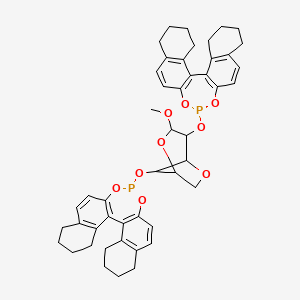 molecular formula C47H50O9P2 B14771728 13-[[4-(12,14-Dioxa-13-phosphapentacyclo[13.8.0.02,11.03,8.018,23]tricosa-1(15),2(11),3(8),9,16,18(23)-hexaen-13-yloxy)-3-methoxy-2,6-dioxabicyclo[3.2.1]octan-8-yl]oxy]-12,14-dioxa-13-phosphapentacyclo[13.8.0.02,11.03,8.018,23]tricosa-1(15),2(11),3(8),9,16,18(23)-hexaene 