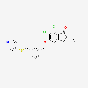 molecular formula C25H23Cl2NO2S B14771980 6,7-Dichloro-2-propyl-5-((3-((pyridin-4-ylthio)methyl)benzyl)oxy)-2,3-dihydro-1H-inden-1-one 