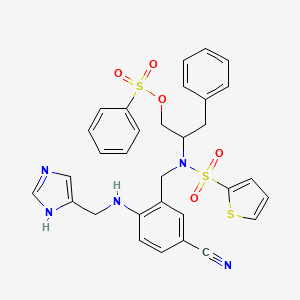 molecular formula C31H29N5O5S3 B14773449 2-(N-(2-(((1H-Imidazol-4-yl)methyl)amino)-5-cyanobenzyl)thiophene-2-sulfonamido)-3-phenylpropyl benzenesulfonate CAS No. 530145-63-2