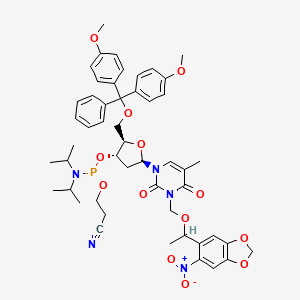 molecular formula C50H58N5O13P B14773461 3-[[(2R,3S,5R)-2-[[bis(4-methoxyphenyl)-phenylmethoxy]methyl]-5-[5-methyl-3-[1-(6-nitro-1,3-benzodioxol-5-yl)ethoxymethyl]-2,4-dioxopyrimidin-1-yl]oxolan-3-yl]oxy-[di(propan-2-yl)amino]phosphanyl]oxypropanenitrile 