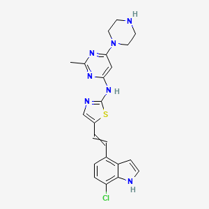 molecular formula C22H22ClN7S B14774246 N-{5-[(1E)-2-(7-chloro-1H-indol-4-yl)ethenyl]-1,3-thiazol-2-yl}-2-methyl-6-(piperazin-1-yl)pyrimidin-4-amine 