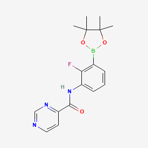 molecular formula C17H19BFN3O3 B14774349 N-[2-fluoro-3-(4,4,5,5-tetramethyl-1,3,2-dioxaborolan-2-yl)phenyl]pyrimidine-4-carboxamide 