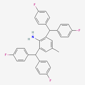 molecular formula C33H25F4N B14774408 2,6-Bis(bis(4-fluorophenyl)methyl)-4-methylaniline 