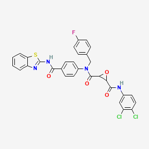 molecular formula C31H21Cl2FN4O4S B14774556 2-N-[4-(1,3-benzothiazol-2-ylcarbamoyl)phenyl]-3-N-(3,4-dichlorophenyl)-2-N-[(4-fluorophenyl)methyl]oxirane-2,3-dicarboxamide 