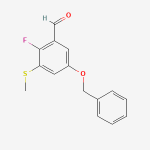 molecular formula C15H13FO2S B14774675 5-(Benzyloxy)-2-fluoro-3-(methylthio)benzaldehyde 