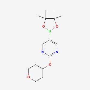 molecular formula C15H23BN2O4 B14774756 2-((tetrahydro-2H-pyran-4-yl)oxy)-5-(4,4,5,5-tetramethyl-1,3,2-dioxaborolan-2-yl)pyrimidine 