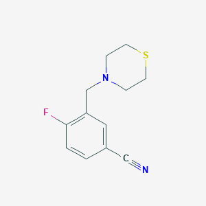 molecular formula C12H13FN2S B14774902 4-Fluoro-3-(thiomorpholinomethyl)benzonitrile 