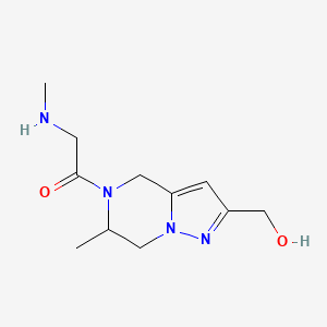molecular formula C11H18N4O2 B1477517 1-(2-(hydroxymethyl)-6-methyl-6,7-dihydropyrazolo[1,5-a]pyrazin-5(4H)-yl)-2-(methylamino)ethan-1-one CAS No. 2097998-61-1