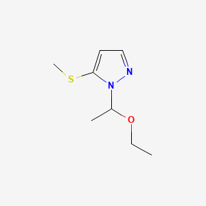 molecular formula C8H14N2OS B14778372 1-(1-Ethoxyethyl)-5-(methylthio)-1H-pyrazole 