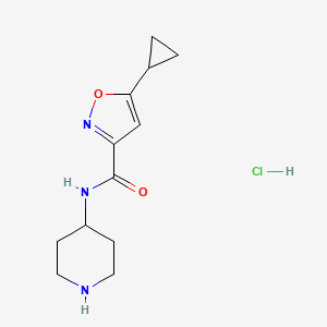 molecular formula C12H18ClN3O2 B1477900 5-环丙基-N-(哌啶-4-基)异噁唑-3-甲酰胺盐酸盐 CAS No. 1834339-51-3