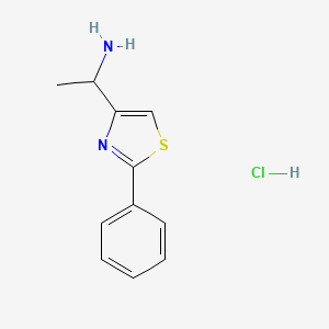 molecular formula C11H13ClN2S B1478059 1-(2-Phenyl-1,3-thiazol-4-yl)ethan-1-amine hydrochloride CAS No. 1803606-25-8
