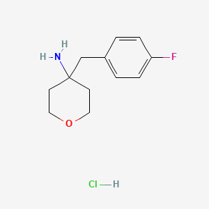 molecular formula C12H17ClFNO B1478073 4-[(4-氟苯基)甲基]氧杂-4-胺盐酸盐 CAS No. 1803591-23-2