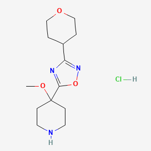 molecular formula C13H22ClN3O3 B1478083 4-Methoxy-4-[3-(oxan-4-yl)-1,2,4-oxadiazol-5-yl]piperidine hydrochloride CAS No. 1803562-39-1