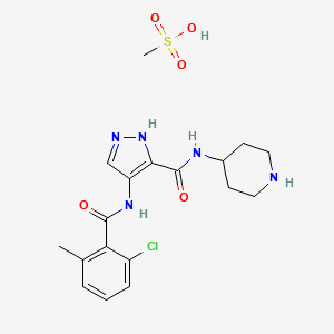 4-[(2-chloro-6-methylbenzoyl)amino]-N-piperidin-4-yl-1H-pyrazole-5-carboxamide;methanesulfonic acid