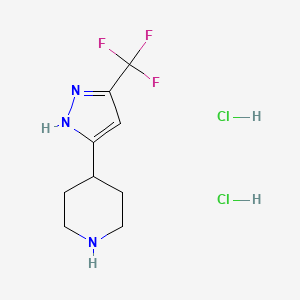 molecular formula C9H14Cl2F3N3 B1478096 4-[5-(三氟甲基)-1H-吡唑-3-基]哌啶二盐酸盐 CAS No. 2103644-61-5