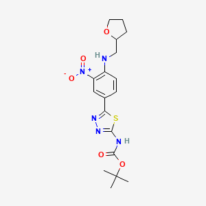 molecular formula C18H23N5O5S B14781536 tert-butyl N-[5-[3-nitro-4-(oxolan-2-ylmethylamino)phenyl]-1,3,4-thiadiazol-2-yl]carbamate 