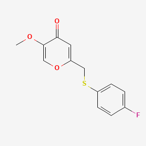 molecular formula C13H11FO3S B1478199 2-(((4-fluorophenyl)thio)methyl)-5-methoxy-4H-pyran-4-one CAS No. 1949816-49-2