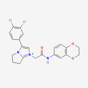 molecular formula C22H20Cl2N3O3+ B14782207 3-(3,4-dichlorophenyl)-1-(2-((2,3-Dihydrobenzo[b][1,4]dioxin-6-yl)amino)-2-oxoethyl)-6,7-dihydro-5H-pyrrolo[1,2-a]imidazol-1-ium 